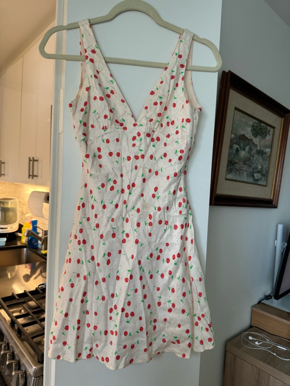 Zara White Mini Dress with Red Cherry Print
